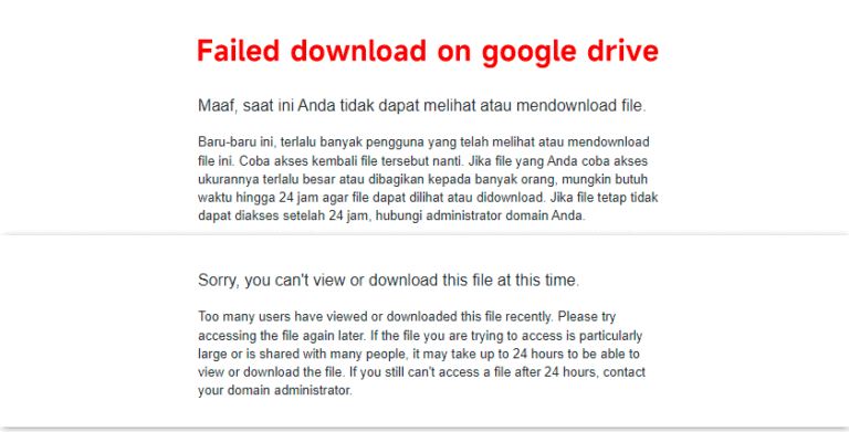 How to resolve unable and fail to Download in Google Drive